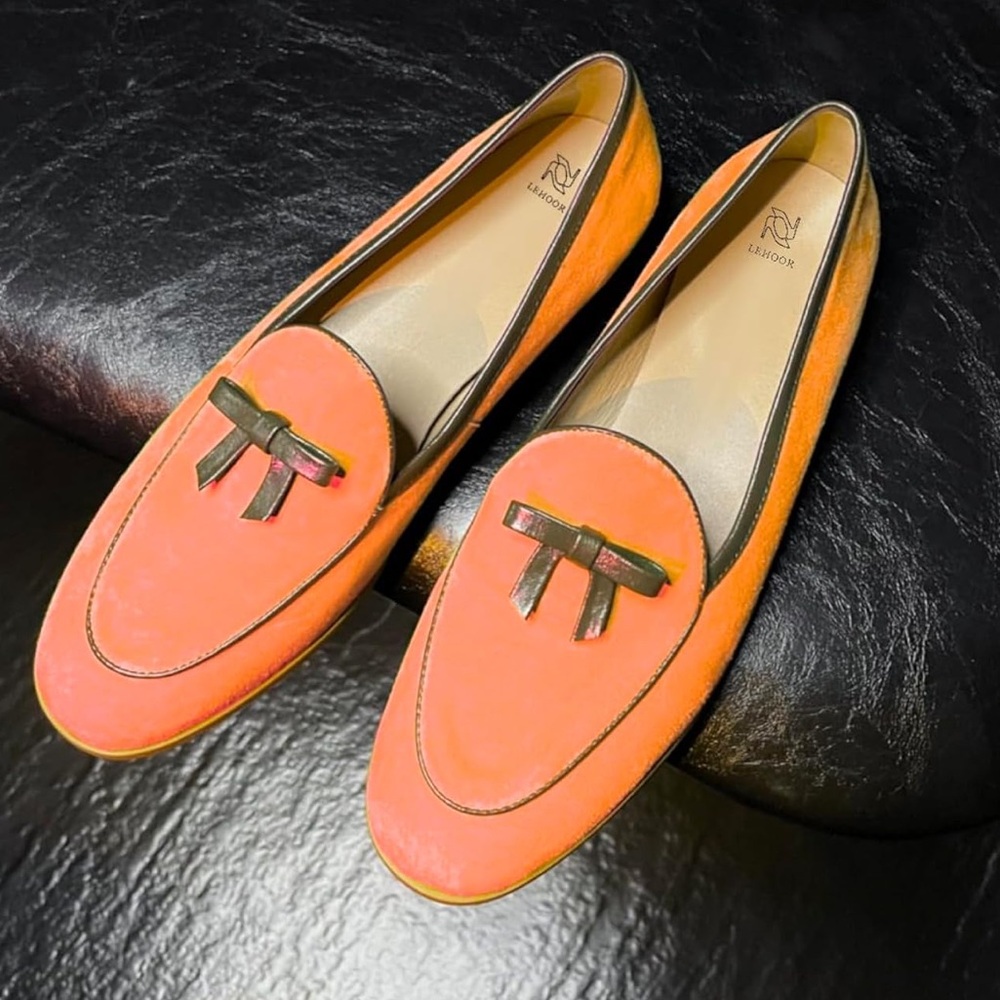 Women Comfy Flat Bow Loafers Suede Round Closed Toe Slip On